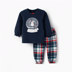 Polar Pyjama with 3D Snow for Baby Girls 'Snow Globe', Dark Blue/Red