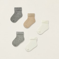 PACK 5 RIBBED SOCKS WITH FOLD IN COTTON FOR BABY, MULTICOLOR