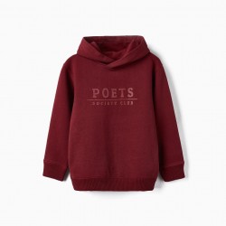 Cotton Hooded Sweatshirt For Boys 'Poets Society Club', Burgundy