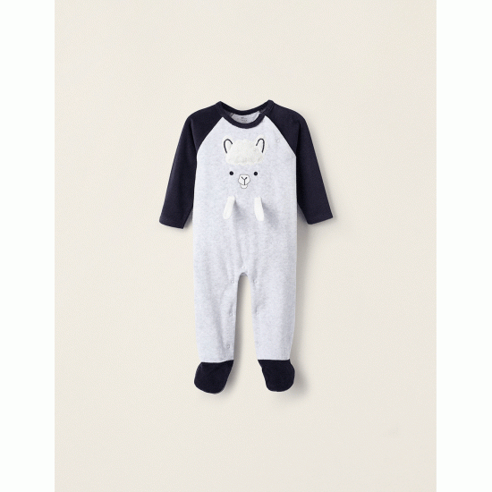 Velvet Bodysuit For Baby Boy 'Llama', Dark Blue/Grey
