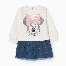 Baby Girl Cotton Dress-Sweatshirt 'Minnie', White/Blue