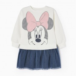 Girls' Cotton Dress-Sweatshirt 'Minnie', White/Blue