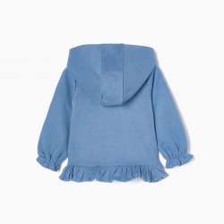 BABY GIRL'S COTTON JACKET WITH HOOD AND RUFFLES, BLUE