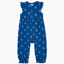 COTTON JUMPSUIT WITH FLOWERS FOR BABY GIRL, BLUE