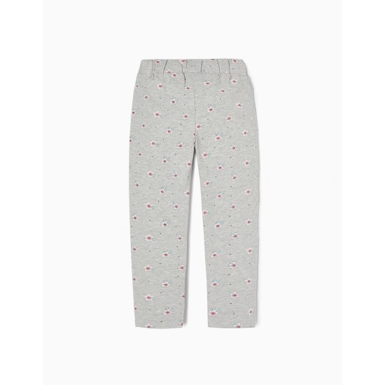 SWEATPANTS WITH FLOWER MOTIF FOR GIRL, GRAY