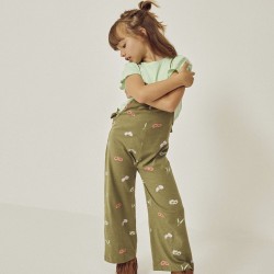 JUMPSUIT WITH COTTON STRAPS WITH FLOWERS FOR GIRL, GREEN