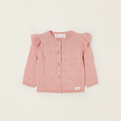 COTTON KNIT JACKET WITH BALLS FOR NEWBORN, PINK