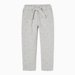 SWEATPANTS WITH FLOWER MOTIF FOR GIRL, GRAY