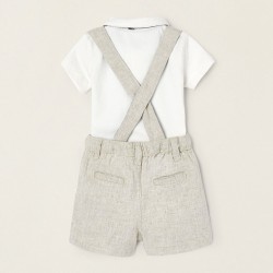 BODY-POLO + SHORTS WITH DETACHABLE STRAPS FOR NEWBORN, BLUE/BEIGE