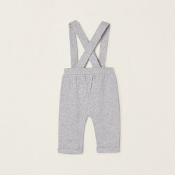 RIBBED TROUSERS WITH STRAPS IN COTTON FOR NEWBORN, GRAY