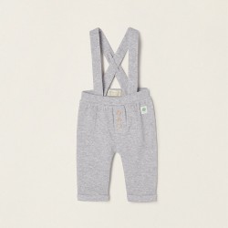 RIBBED TROUSERS WITH STRAPS IN COTTON FOR NEWBORN, GRAY