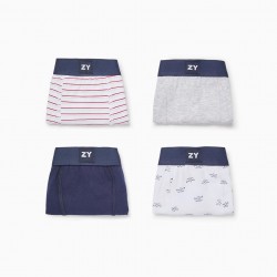 PACK 4 COTTON BOXERS FOR BOY 'STRIPES & BOATS', MULTICOLOR
