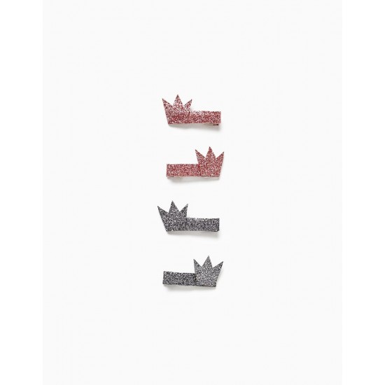PACK 4 HAIR INDENTS FOR BABY AND GIRL 'CROWN', PINK/SILVER