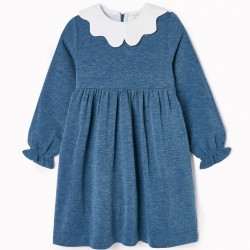 KNITTED DRESS WITH TURTLENECK FOR GIRL, BLUE