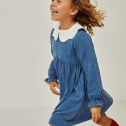 KNITTED DRESS WITH TURTLENECK FOR GIRL, BLUE