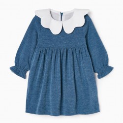 KNITTED DRESS WITH COLLAR FLOWER FOR BABY GIRL, BLUE