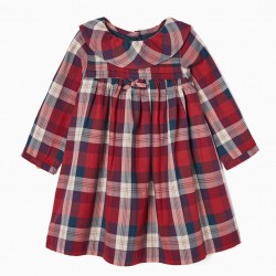DRESS WITH CHESS IN COTTON FOR BABY GIRL, RED/DARK BLUE