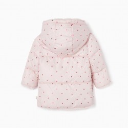 PADDED JACKET WITH TEDDY LINING AND BABY HOOD GIRL 'CLOVERS', PINK