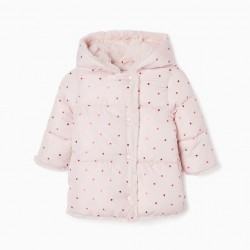 PADDED JACKET WITH TEDDY LINING AND BABY HOOD GIRL 'CLOVERS', PINK