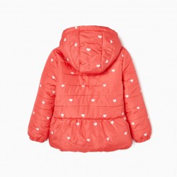PADDED JACKET WITH POLAR LINING FOR GIRL, CORAL