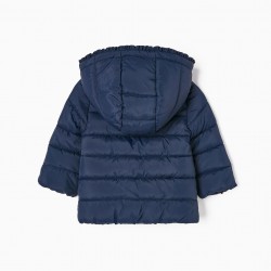 PADDED JACKET WITH POLAR LINING AND REMOVABLE HOOD FOR BABY GIRL, DARK BLUE