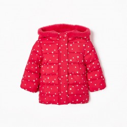 PADDED JACKET WITH POLAR LINING AND HOOD FOR BABY GIRL, PINK
