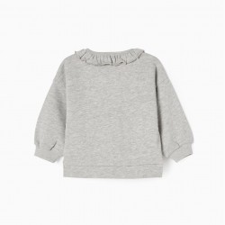 CARDED COTTON JACKET FOR BABY GIRL 'CLOVER', GREY