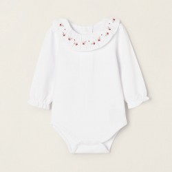 COTTON BODY WITH FLOWER EMBROIDERY FOR NEWBORN, WHITE
