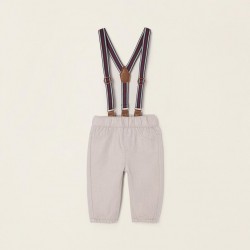 PANTS WITH SUSPENDERS IN COTTON FOR NEWBORN, LIGHT GREY