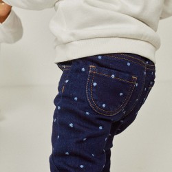 JEANS PRINTED IN COTTON FOR BABY GIRL GIRL 'CLOVERS', BLUE