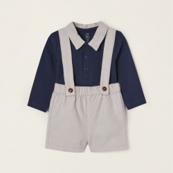 BODY SET + SHORTS WITH REMOVABLE STRAPS FOR NEWBORN, GREY/DARK BLUE