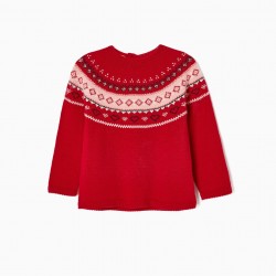 GIRL'S JACQUARD KNIT SWEATER, RED