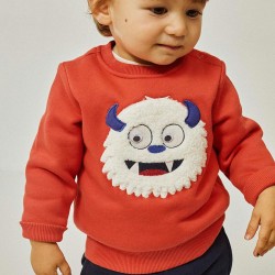CARDED COTTON SWEAT FOR BABY BOY 'MONSTER', ORANGE