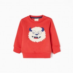CARDED COTTON SWEAT FOR BABY BOY 'MONSTER', ORANGE