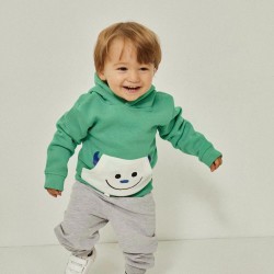 COTTON CARDED SWEAT WITH BABY HOOD BOY 'MONSTER', GREEN WATER