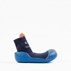 BABY BOY 'MONSTER' STEPPIES RUBBER SOLED SOCKS, BLUE/ORANGE