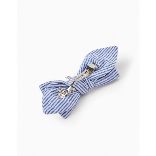 HAIR SLING WITH BOW AND STRIPES FOR BABY AND GIRL, WHITE/BLUE