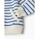 BOY'S STRIPED COTTON JACKET WITH HOOD, WHITE/BLUE
