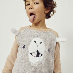 PLUSH PAJAMAS WITH 3D EARS AND TOOTH FOR CHILDREN 'LLAMA', BROWN/GREY