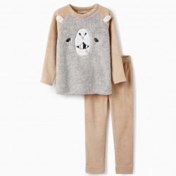 PLUSH PAJAMAS WITH 3D EARS AND TOOTH FOR CHILDREN 'LLAMA', BROWN/GREY