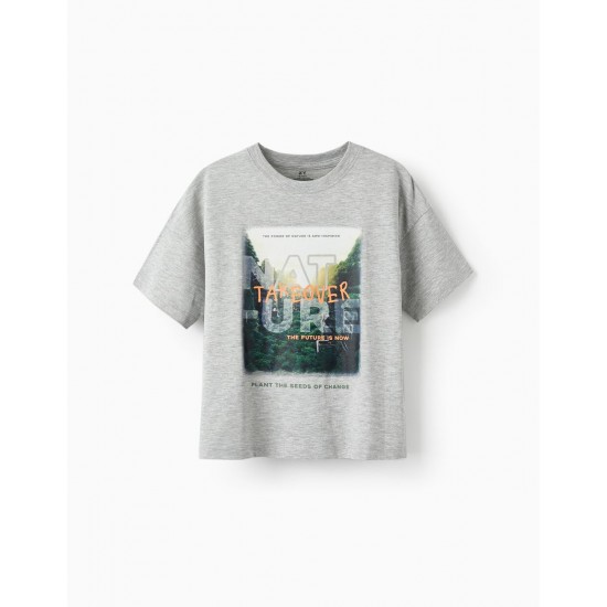'NATURE TAKEOVER' BOY'S COTTON T-SHIRT, GRAY