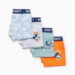 PACK OF 4 COTTON BOXERS FOR BOYS 'MICKEY', GREY/GREEN/ORANGE