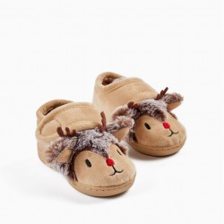 BABY SLIPPERS 'RENA RODOLFO - CHRISTMAS', BROWN