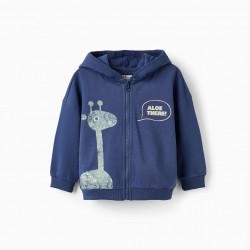 HOODED JACKET WITH 3D EARS FOR BABY BOYS 'ALOE THERE!', BLUE