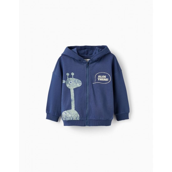 HOODED JACKET WITH 3D EARS FOR BABY BOYS 'ALOE THERE!', BLUE