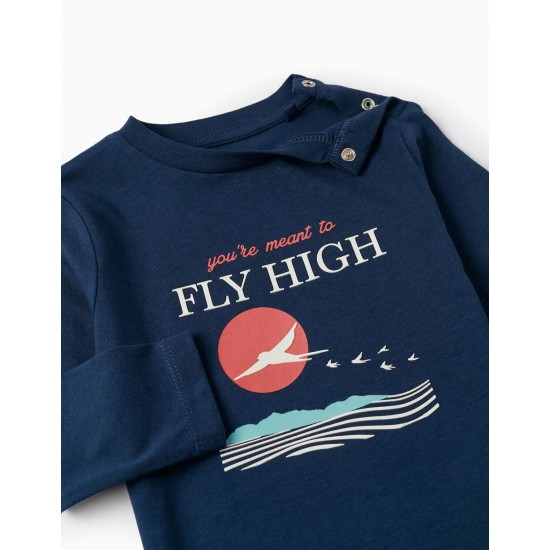 LONG SLEEVE T-SHIRT FOR BABY BOYS 'FLY HIGH', DARK BLUE
