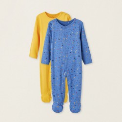 PACK OF 2 COTTON PAJAMAS FOR BABY BOYS 'SPACE', YELLOW/BLUE