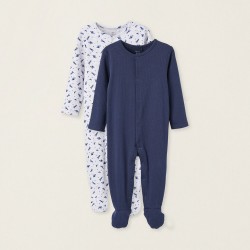 PACK OF 2 COTTON PAJAMAS FOR BABY BOYS 'SPACE', BLUE/GRAY