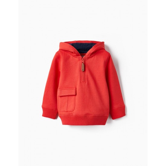 COTTON HOODED SWEATSHIRT FOR BABY BOY, LIGHT RED