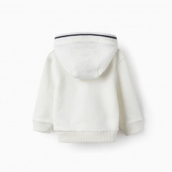 COTTON HOODED SWEATSHIRT FOR BABY BOY, WHITE